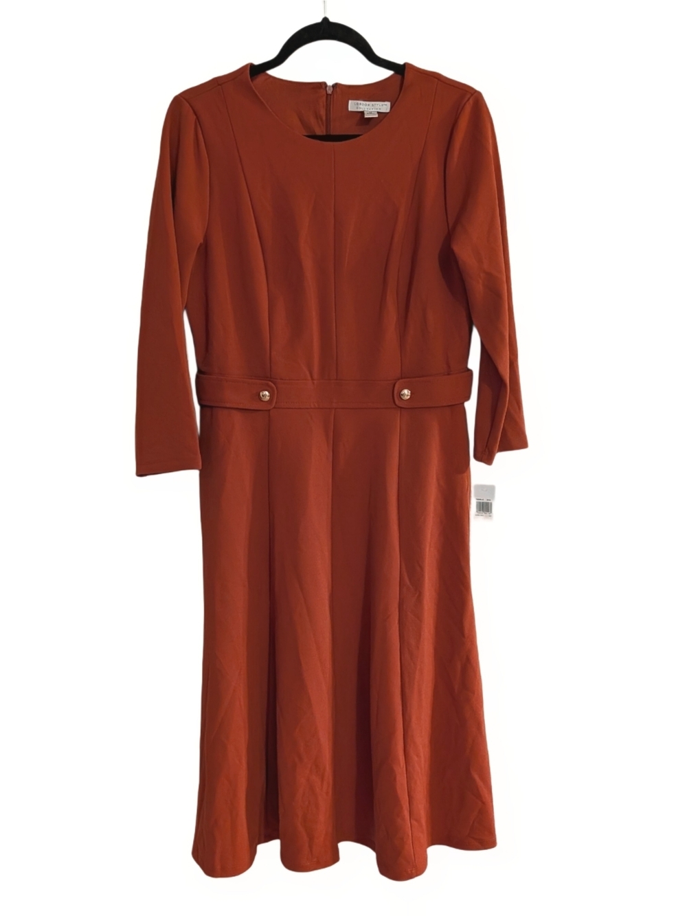 London Style Collection Women’s Barn Red Fit & Flare Dress Size 10 Long Sleeve N